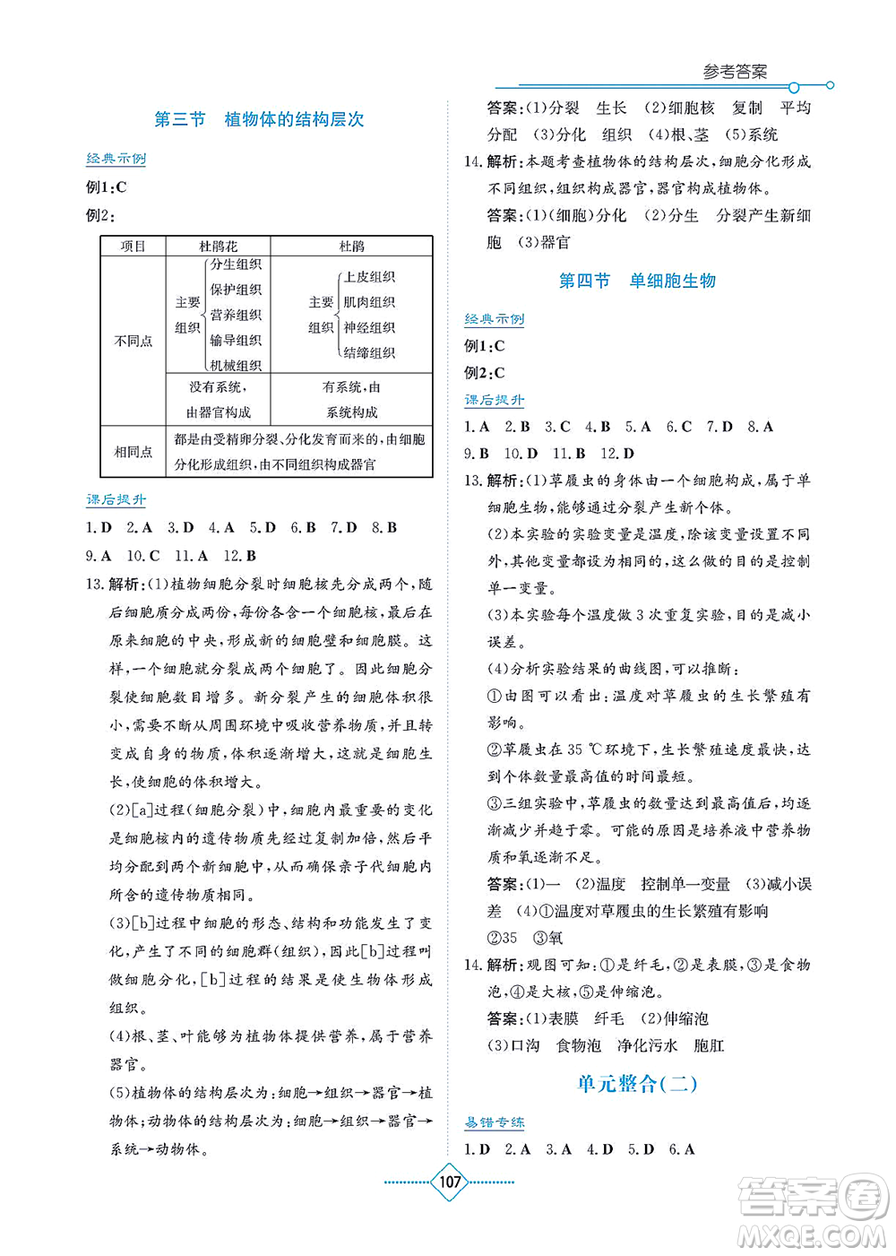 湖南教育出版社2021學(xué)法大視野七年級生物上冊人教版答案