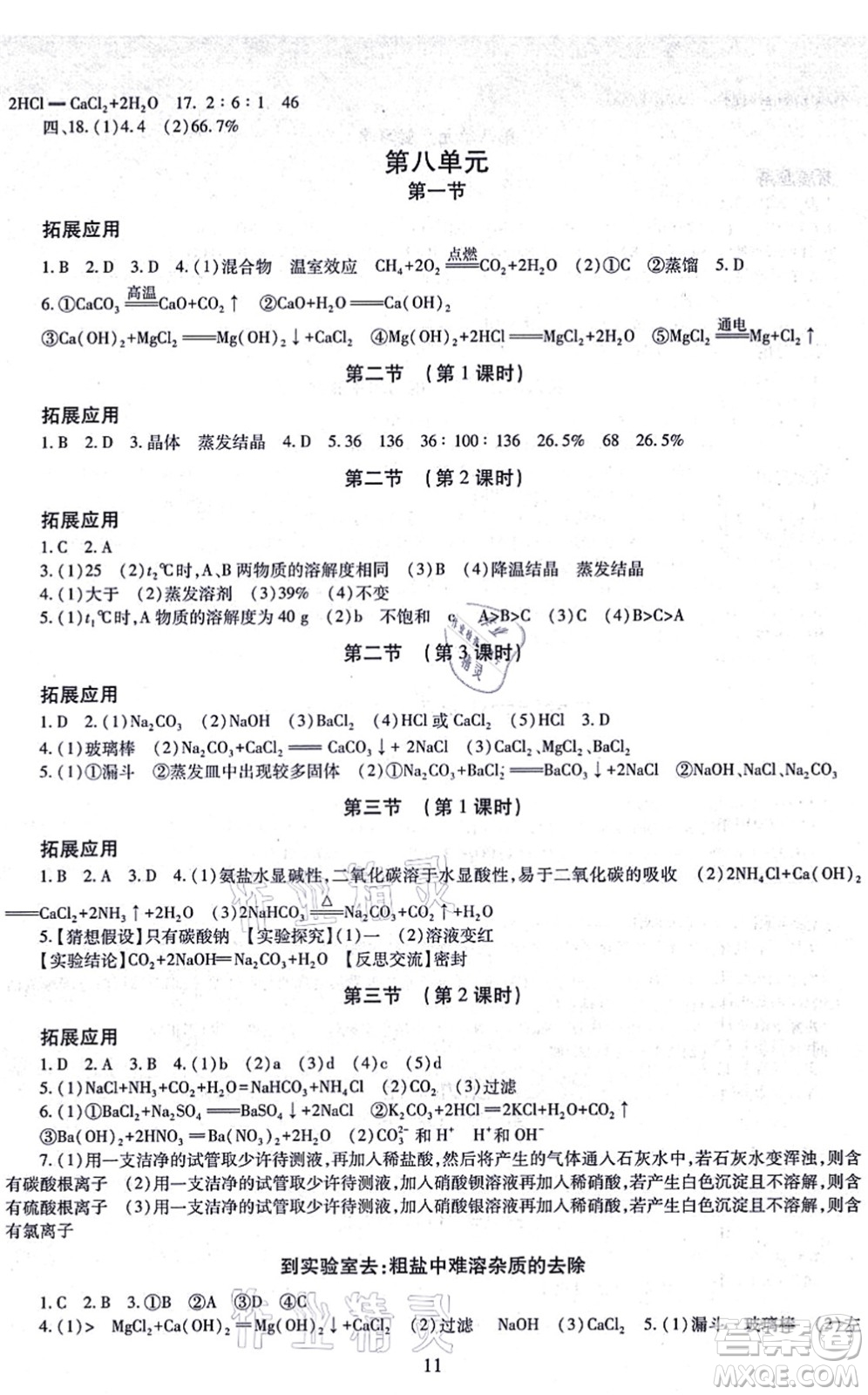 明天出版社2021智慧學(xué)習(xí)導(dǎo)學(xué)練九年級化學(xué)全一冊人教版答案