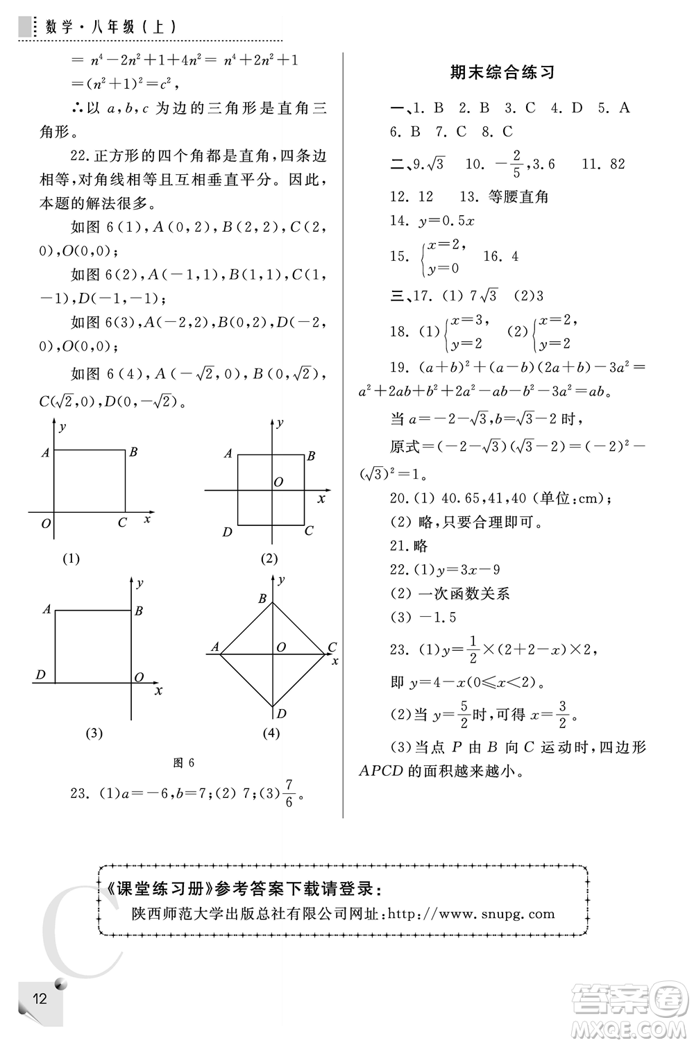 陜西師范大學(xué)出版總社2021課堂練習(xí)冊八年級數(shù)學(xué)上冊C北師大版答案