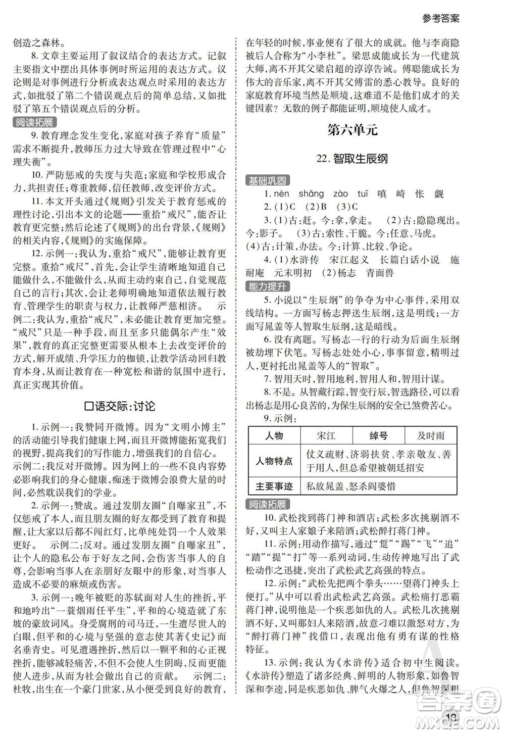 陜西師范大學(xué)出版總社2021課堂練習(xí)冊(cè)九年級(jí)語文上冊(cè)A人教版答案