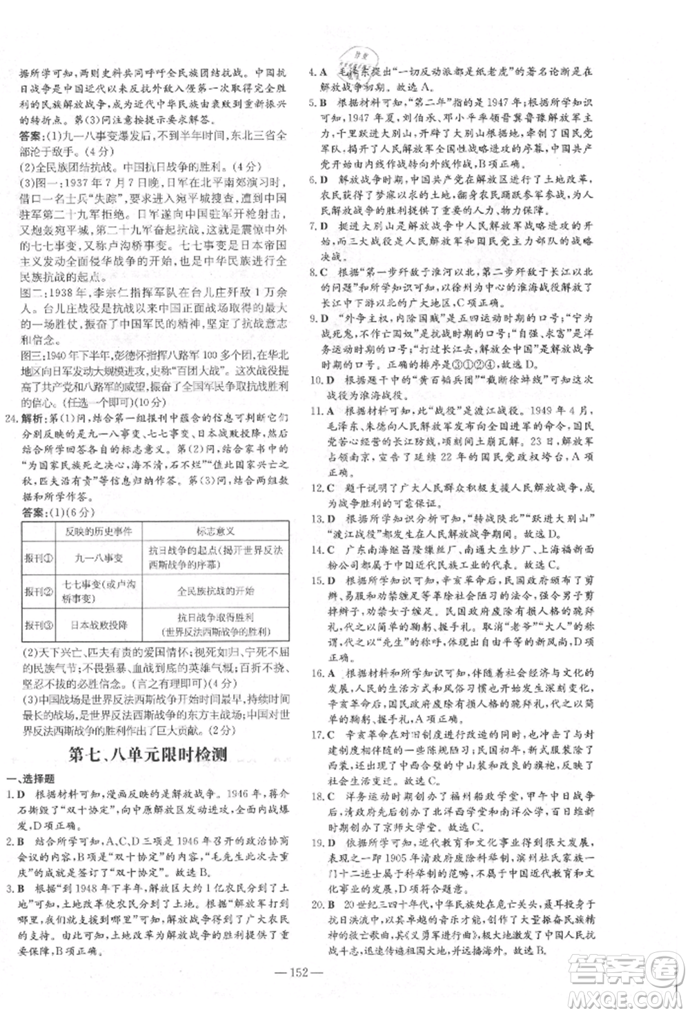 陜西人民教育出版社2021練案五四學(xué)制七年級(jí)歷史上冊(cè)人教版參考答案