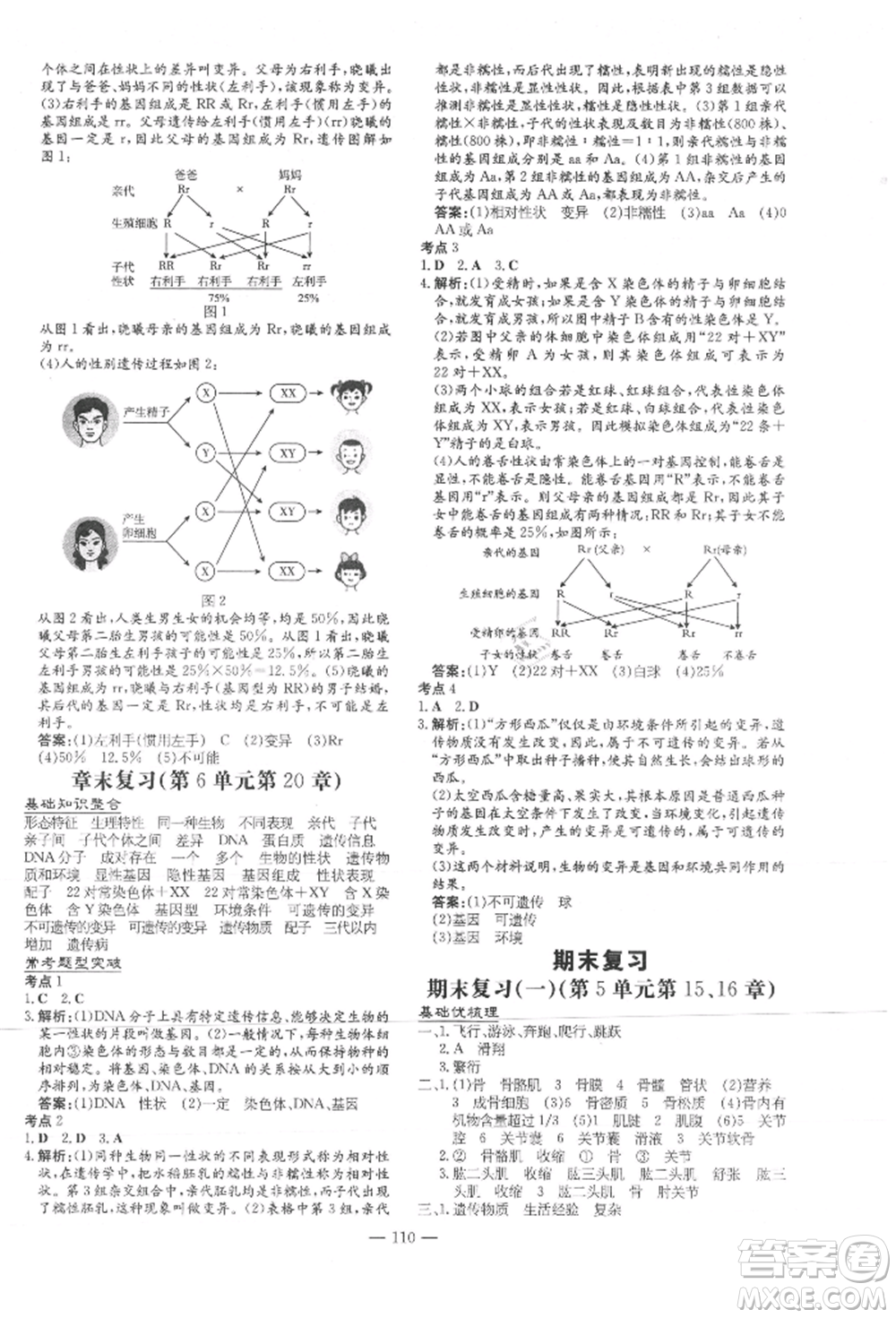 吉林教育出版社2021練案課時(shí)作業(yè)本八年級(jí)生物學(xué)上冊(cè)北師大版參考答案