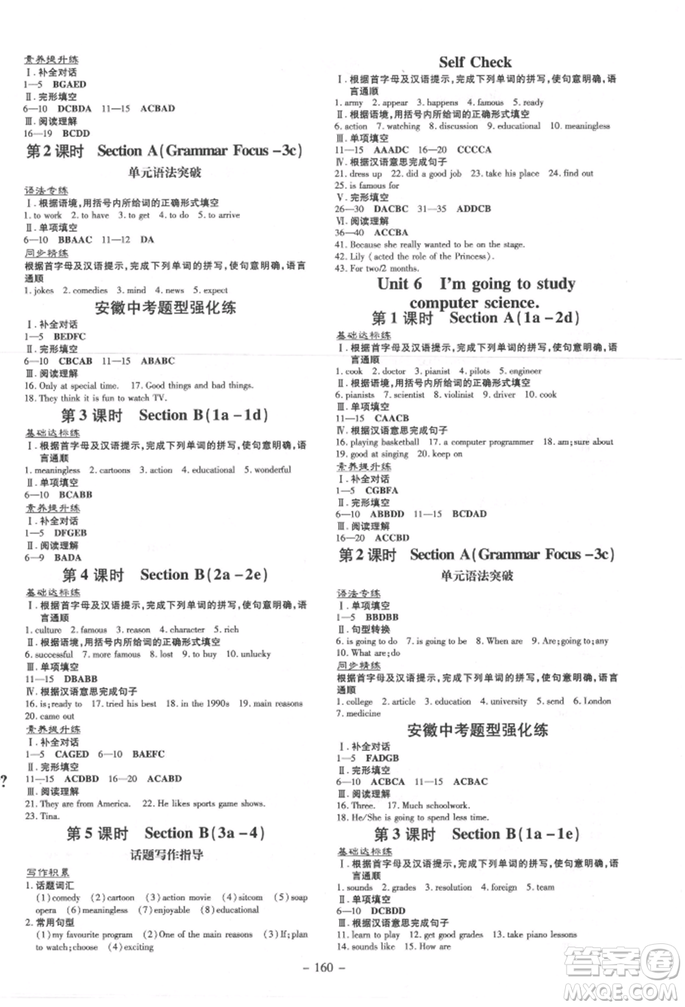 吉林教育出版社2021練案課時(shí)作業(yè)本八年級英語上冊人教版安徽專版參考答案