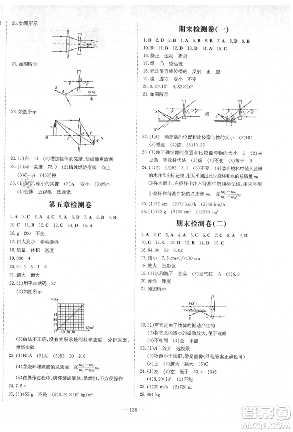 陜西人民教育出版社2021練案五四學(xué)制八年級(jí)物理上冊(cè)魯科版參考答案