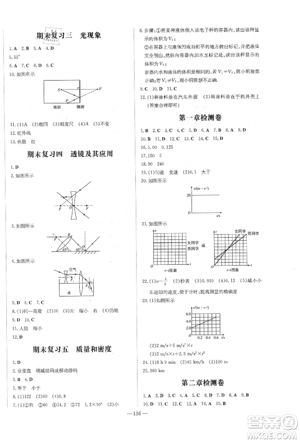 陜西人民教育出版社2021練案五四學(xué)制八年級(jí)物理上冊(cè)魯科版參考答案