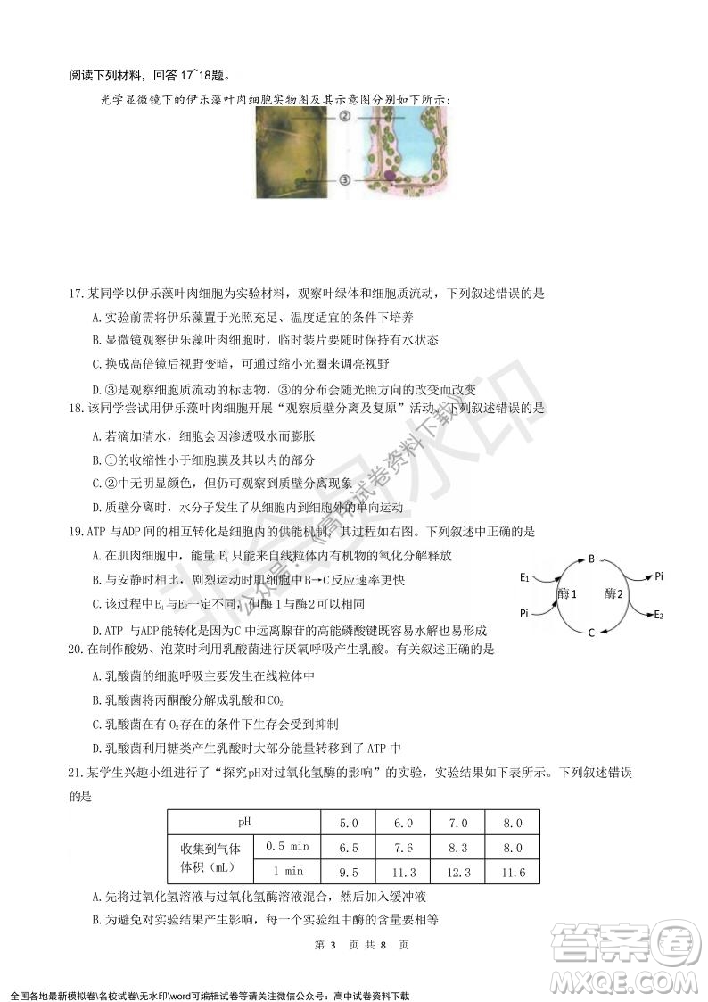 2021年浙江山河聯(lián)盟高一上學(xué)期12月聯(lián)考生物試題及答案