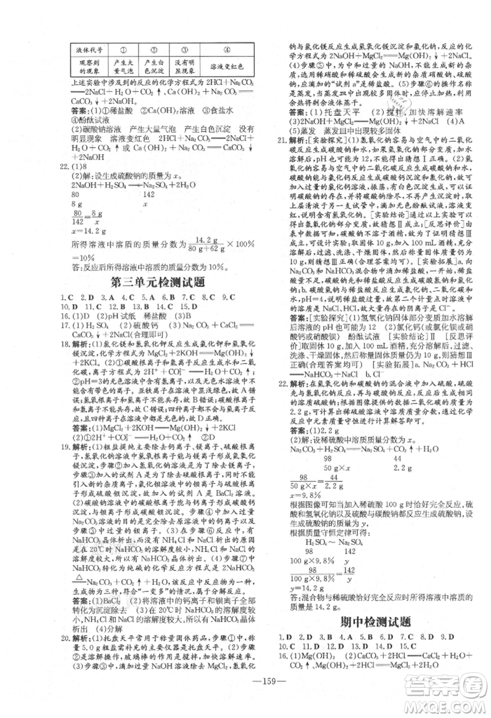 陜西人民教育出版社2021練案五四學(xué)制九年級化學(xué)魯教版參考答案