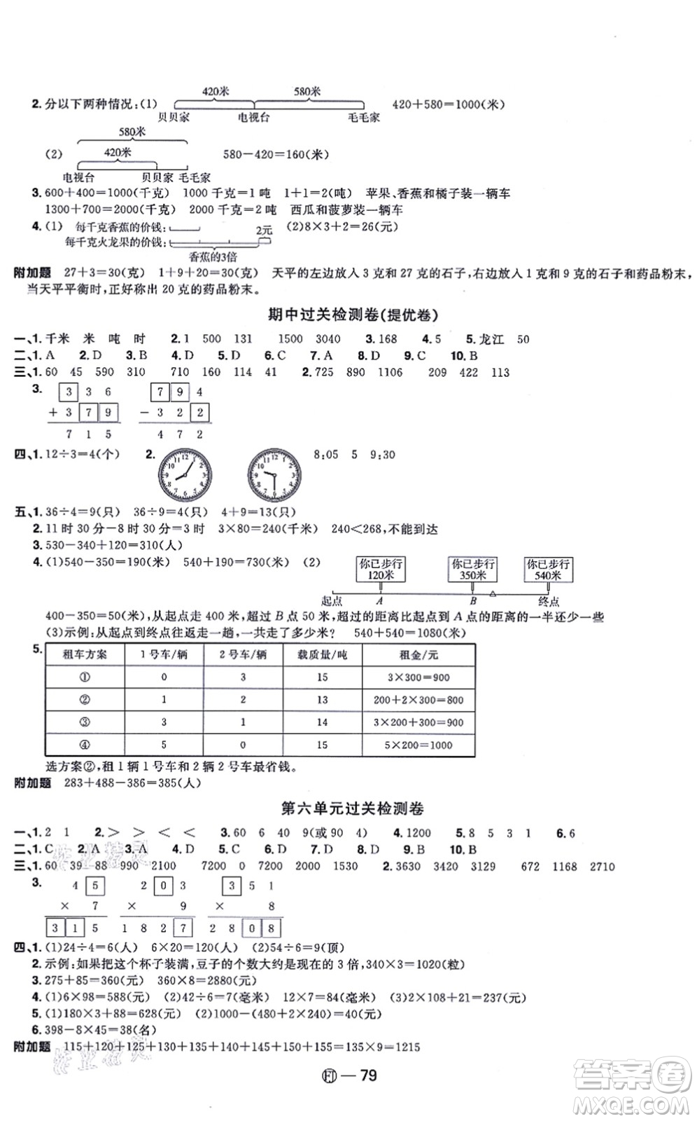 福建少年兒童出版社2021陽(yáng)光同學(xué)一線名師全優(yōu)好卷三年級(jí)數(shù)學(xué)上冊(cè)RJ人教版福建專(zhuān)版答案