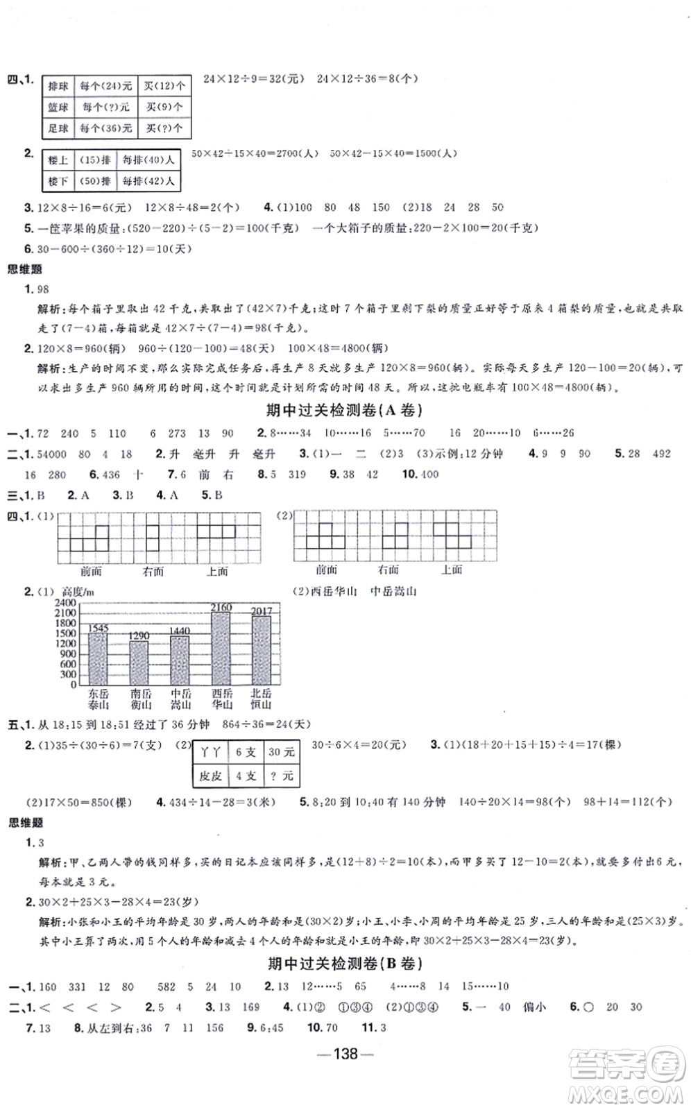 江西教育出版社2021陽光同學(xué)一線名師全優(yōu)好卷四年級(jí)數(shù)學(xué)上冊(cè)SJ蘇教版答案