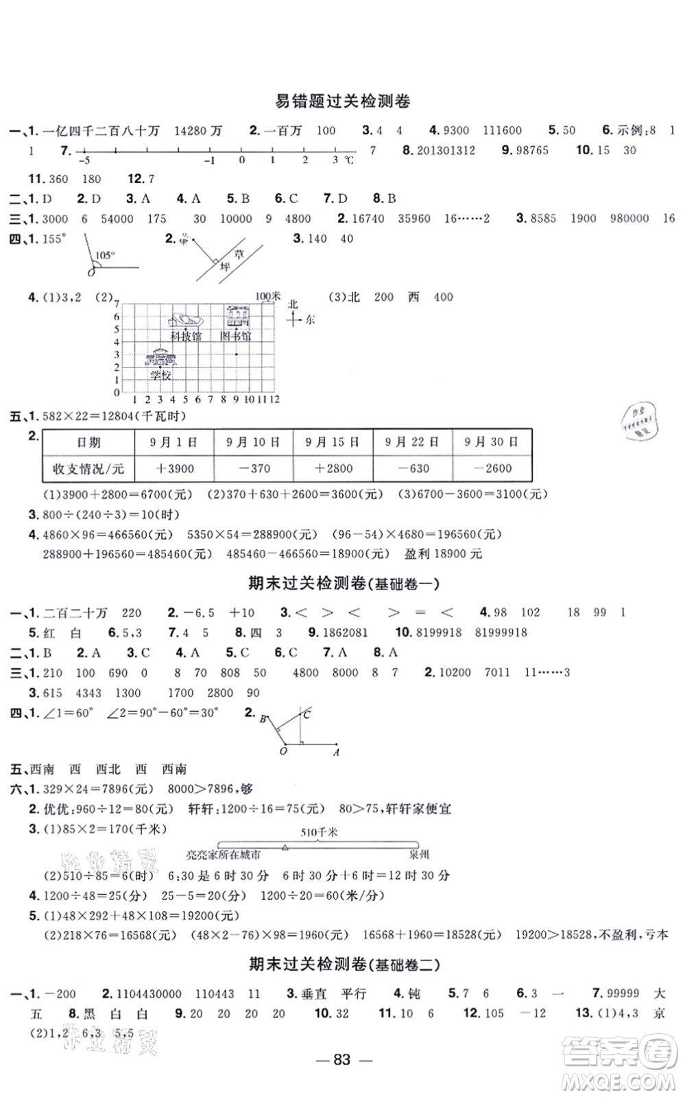 江西教育出版社2021陽光同學(xué)一線名師全優(yōu)好卷四年級(jí)數(shù)學(xué)上冊(cè)BS北師版福建專版答案