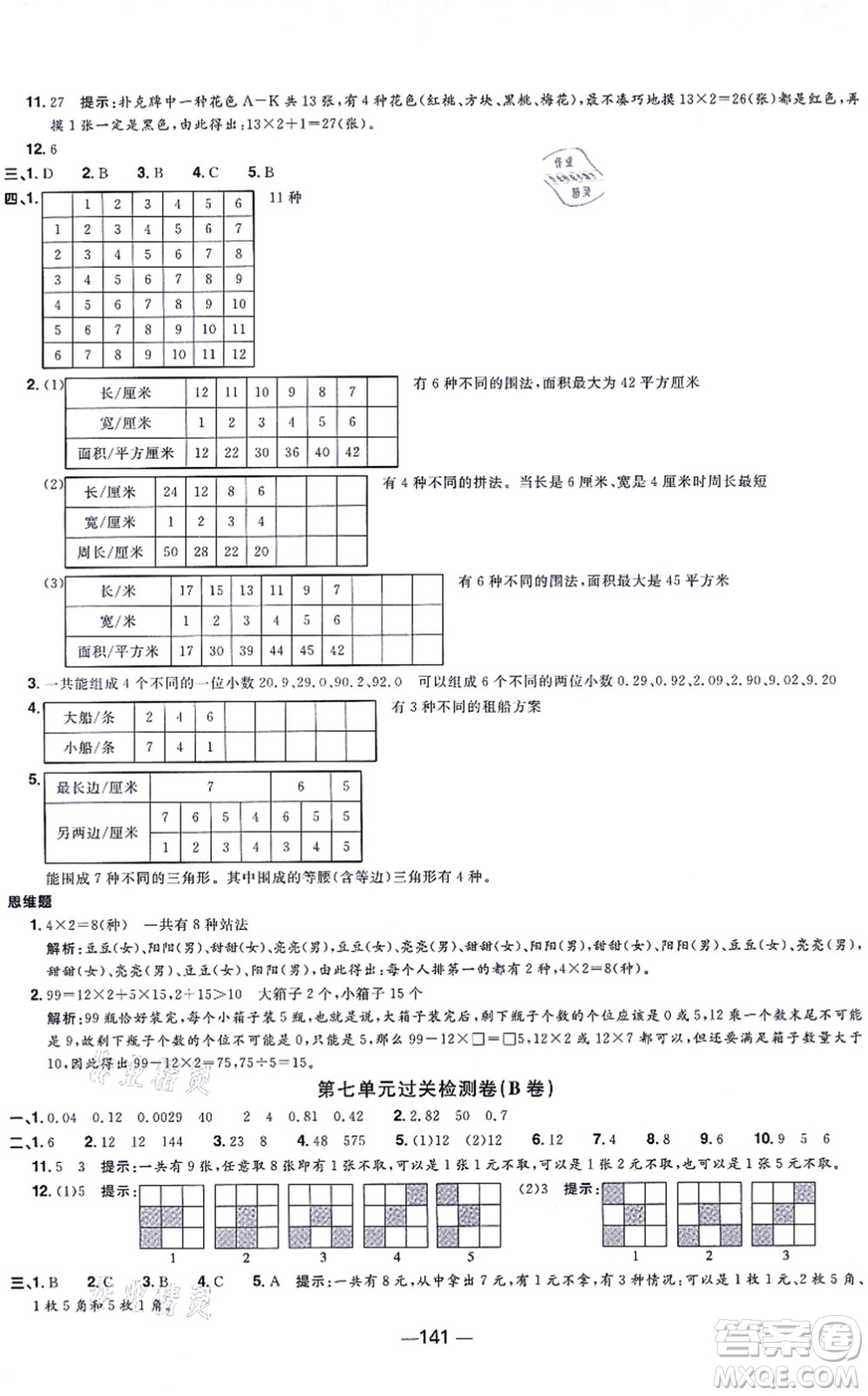 江西教育出版社2021陽光同學一線名師全優(yōu)好卷五年級數學上冊SJ蘇教版答案