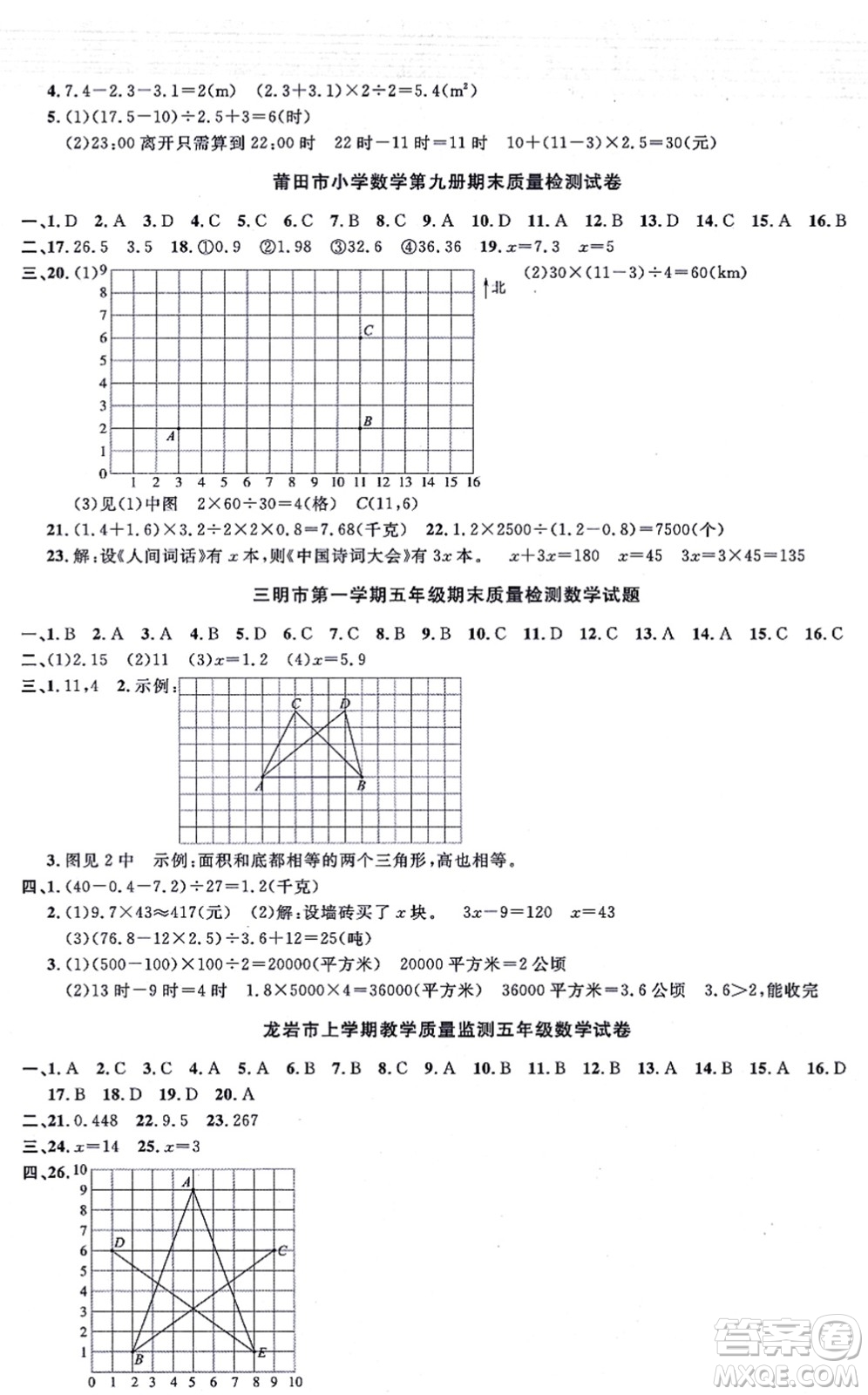 福建少年兒童出版社2021陽光同學一線名師全優(yōu)好卷五年級數(shù)學上冊RJ人教版福建專版答案