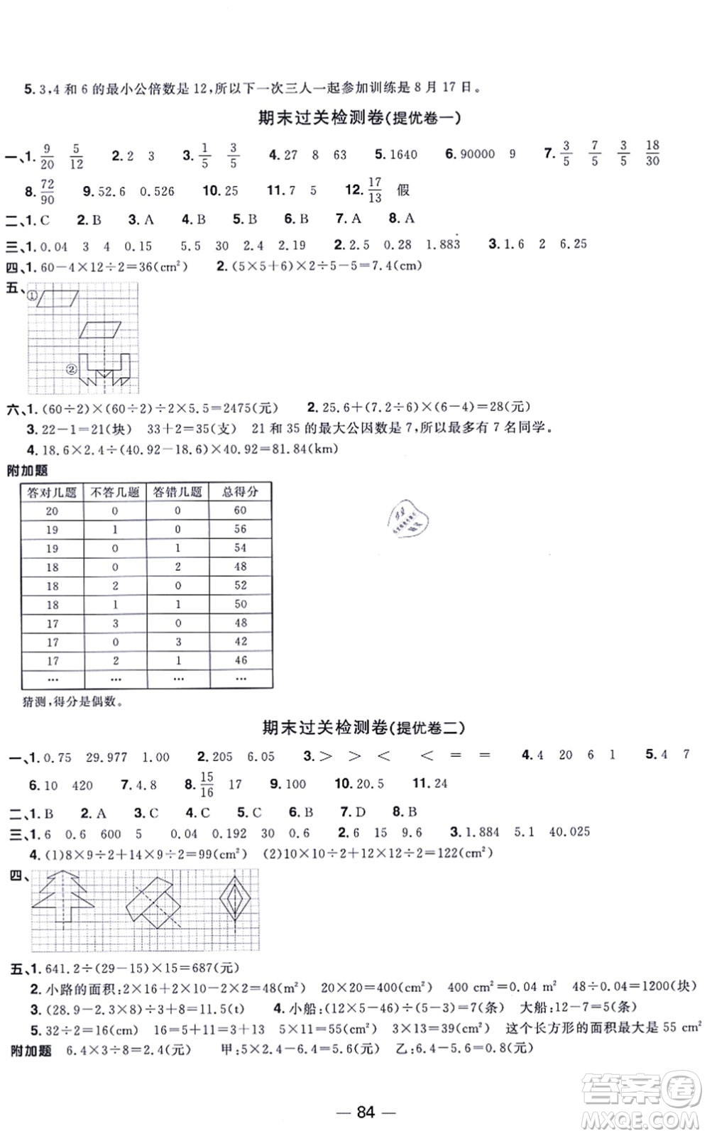 江西教育出版社2021陽光同學(xué)一線名師全優(yōu)好卷五年級數(shù)學(xué)上冊BS北師版福建專版答案