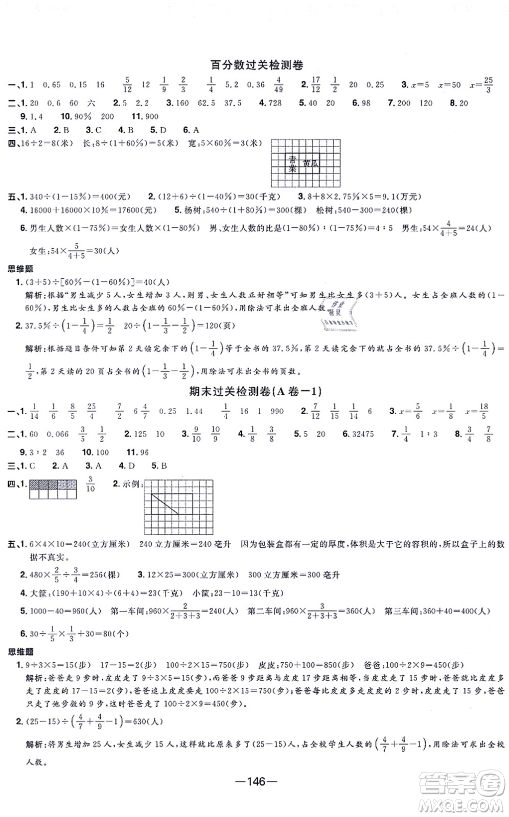 江西教育出版社2021陽光同學一線名師全優(yōu)好卷六年級數(shù)學上冊SJ蘇教版答案