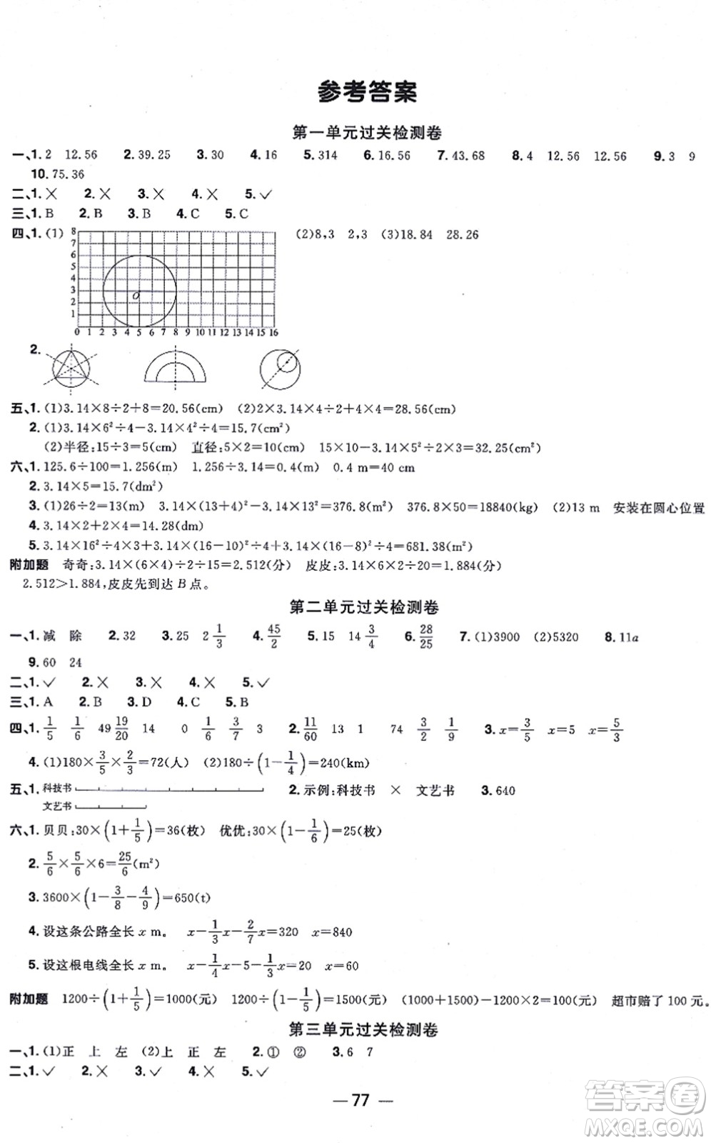 江西教育出版社2021陽(yáng)光同學(xué)一線名師全優(yōu)好卷六年級(jí)數(shù)學(xué)上冊(cè)BS北師版答案