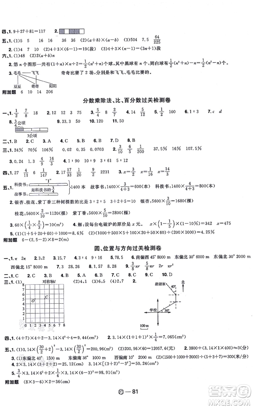 福建少年兒童出版社2021陽光同學(xué)一線名師全優(yōu)好卷六年級數(shù)學(xué)上冊RJ人教版福建專版答案