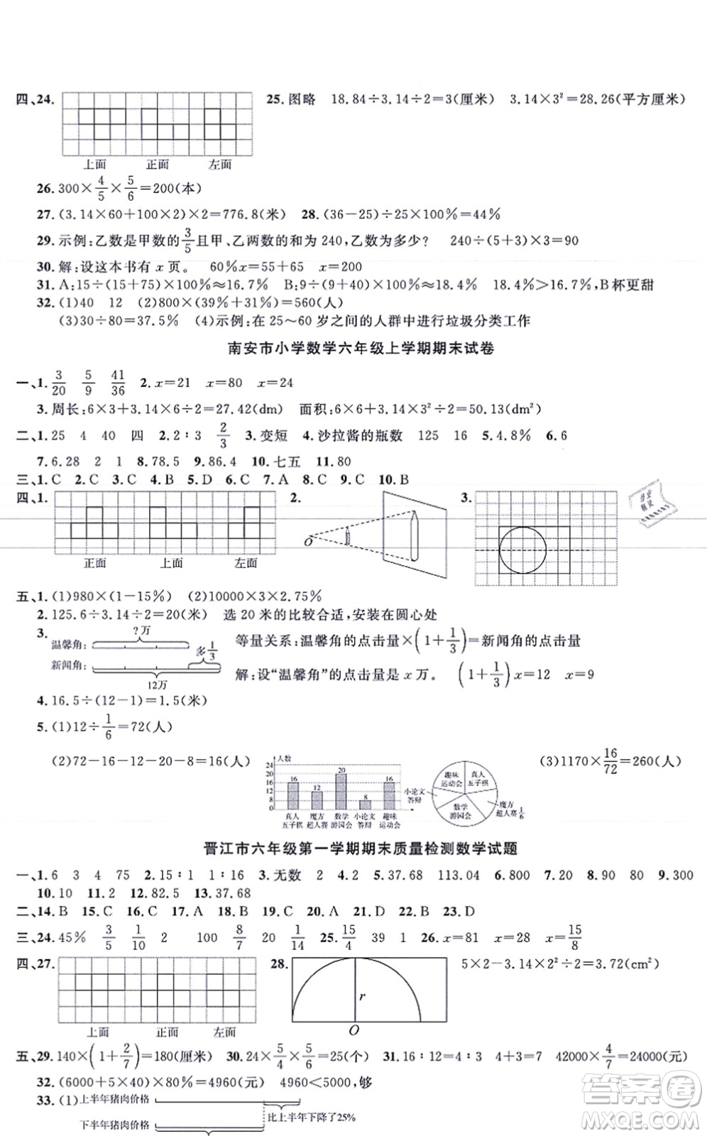 江西教育出版社2021陽光同學一線名師全優(yōu)好卷六年級數(shù)學上冊BS北師版福建專版答案