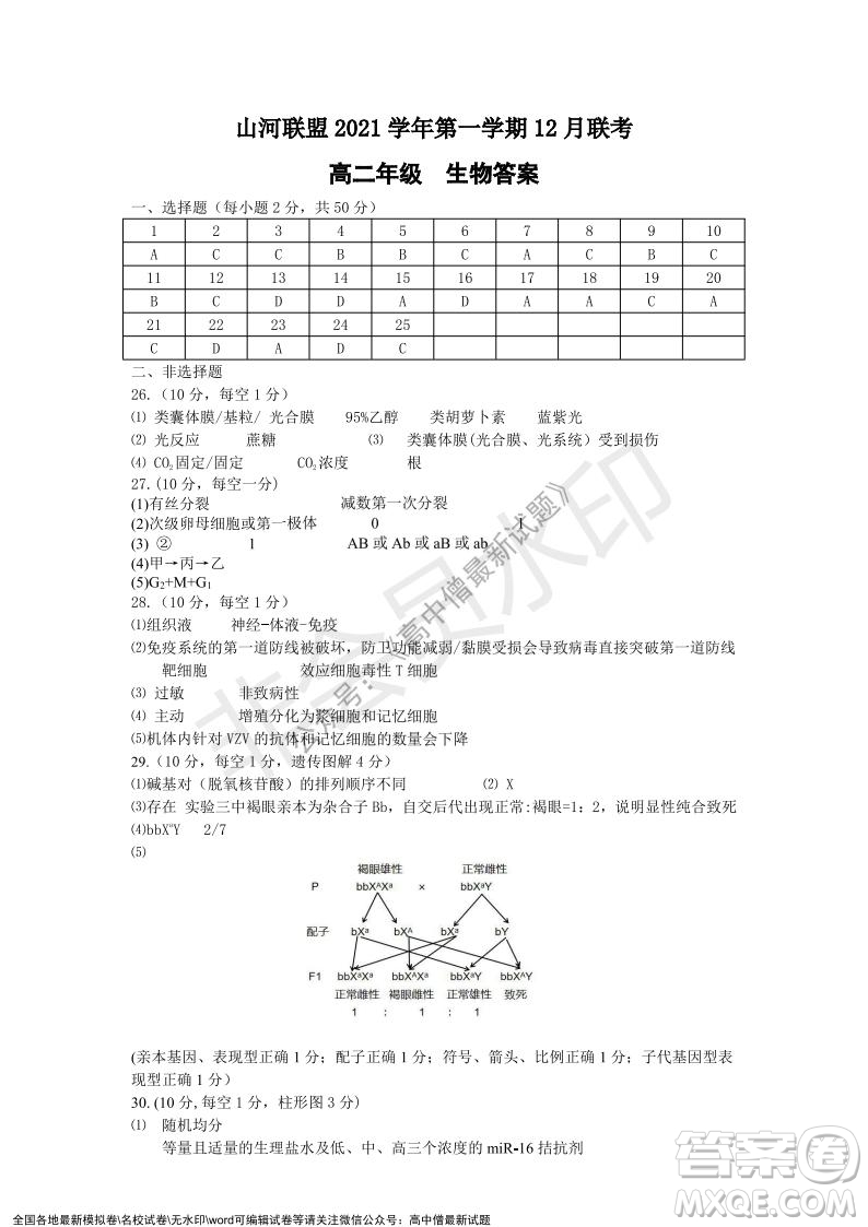 2021年浙江山河聯(lián)盟高二上學(xué)期12月聯(lián)考生物試題及答案