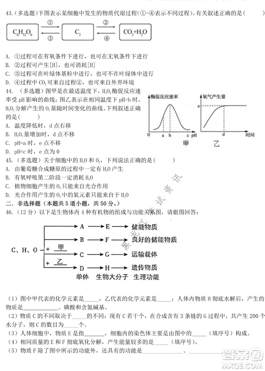 哈師大附中2021級(jí)高一上學(xué)期期末考試生物試題及答案