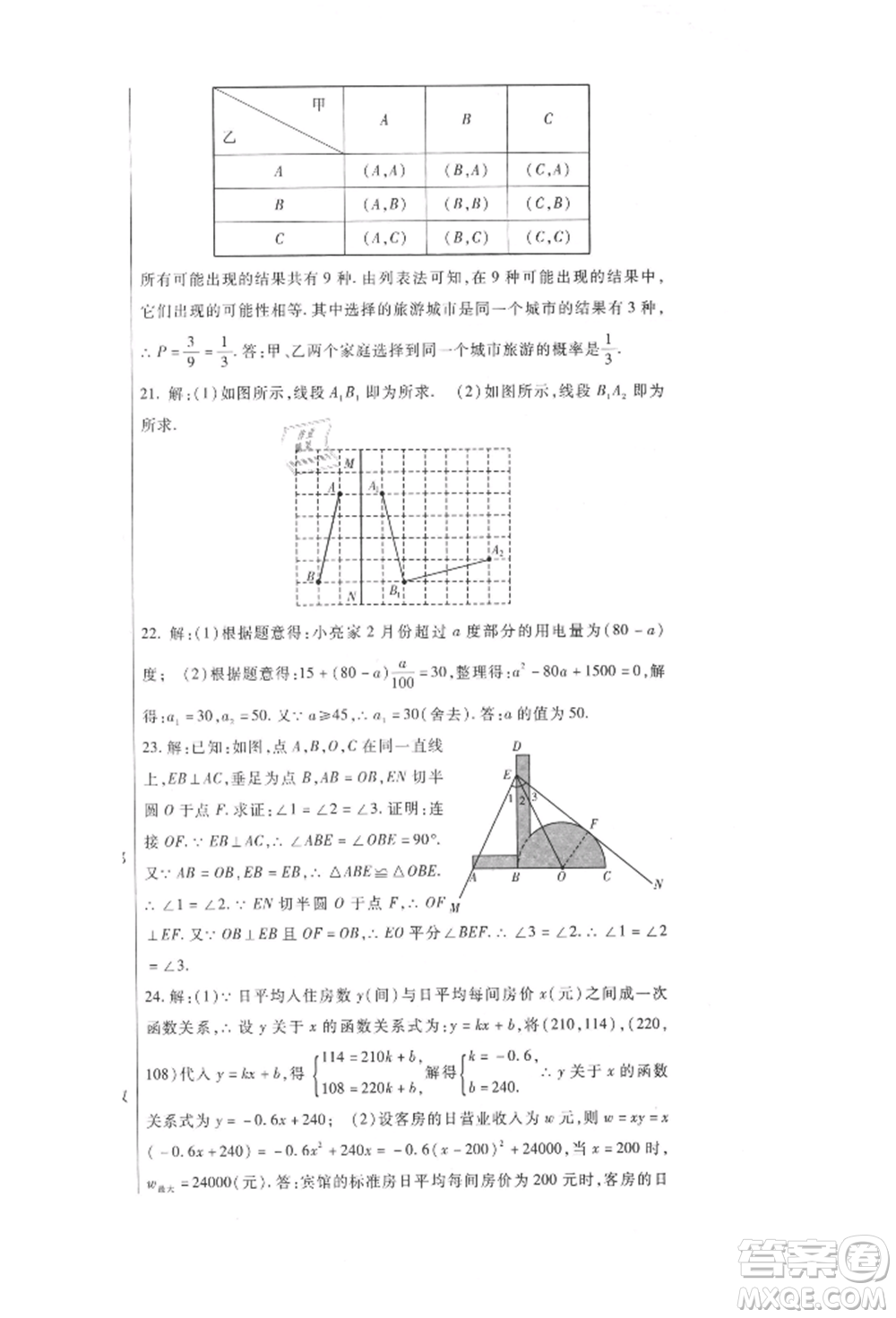 新疆文化出版社2021華夏一卷通九年級數(shù)學(xué)人教版參考答案