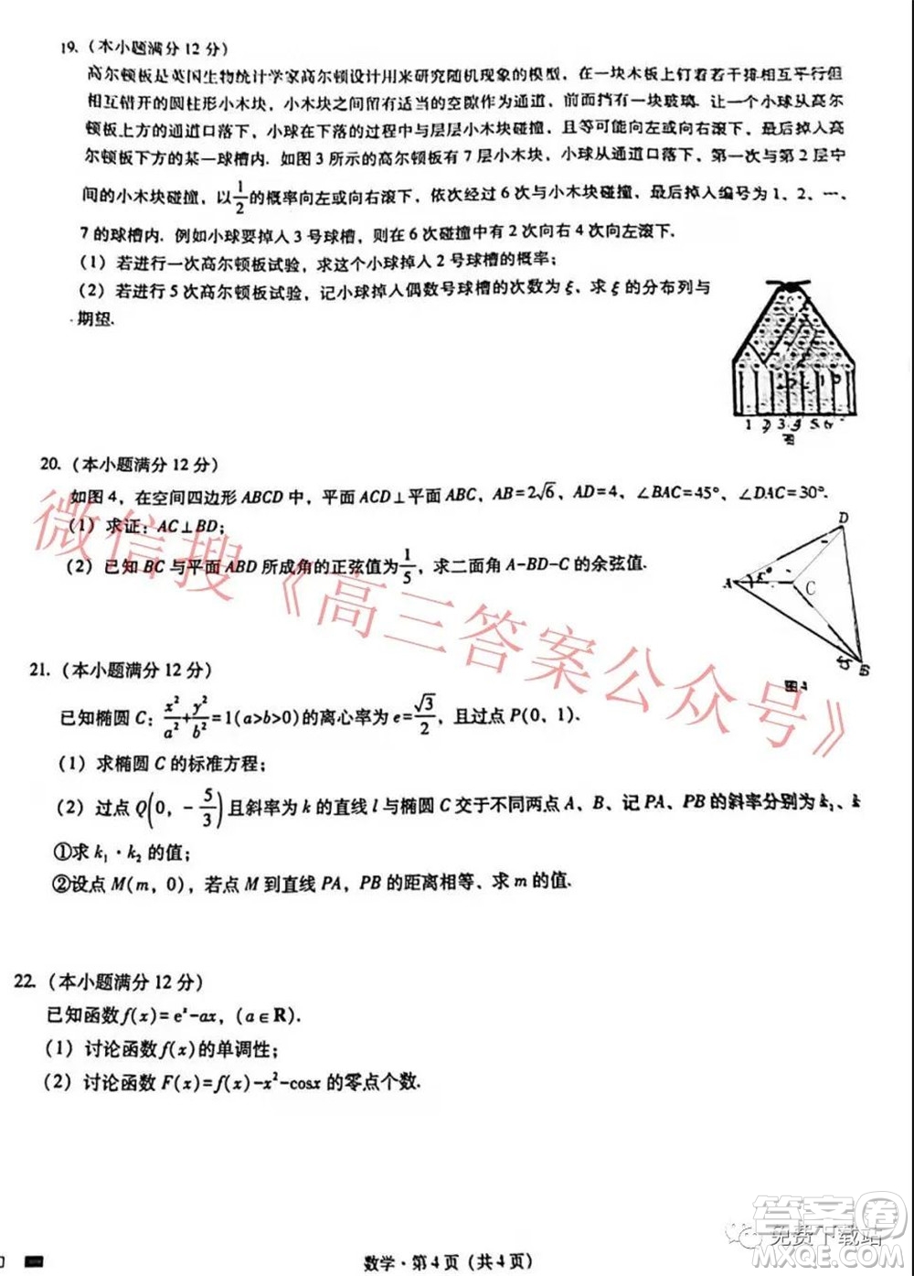 巴蜀中學2022屆高考適應性月考卷六數(shù)學試題及答案