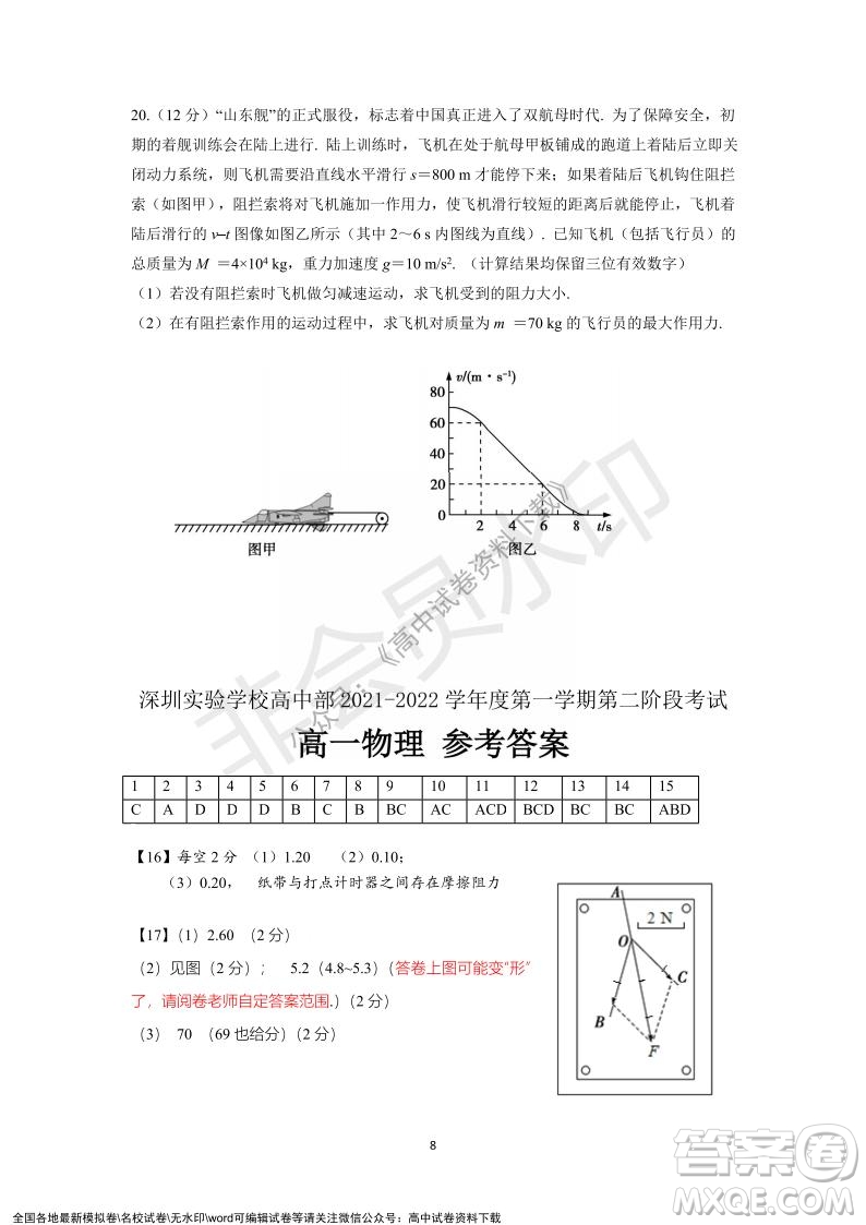 廣東省深圳實(shí)驗(yàn)學(xué)校2021-2022學(xué)年高一上學(xué)期第二階段考試物理試題及答案