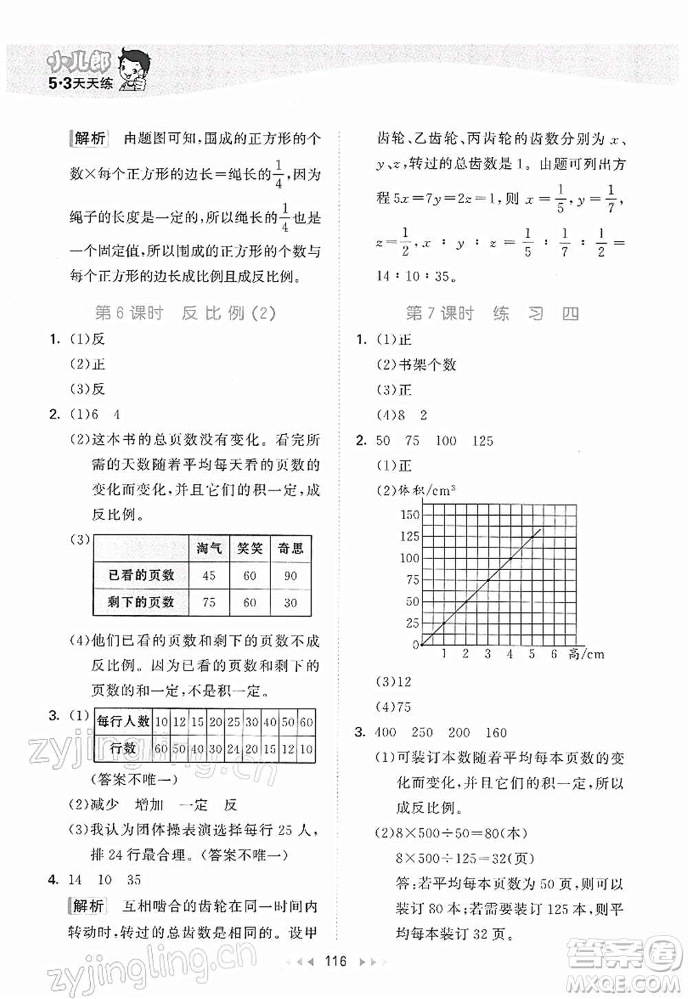 教育科學(xué)出版社2022春季53天天練六年級數(shù)學(xué)下冊BSD北師大版答案