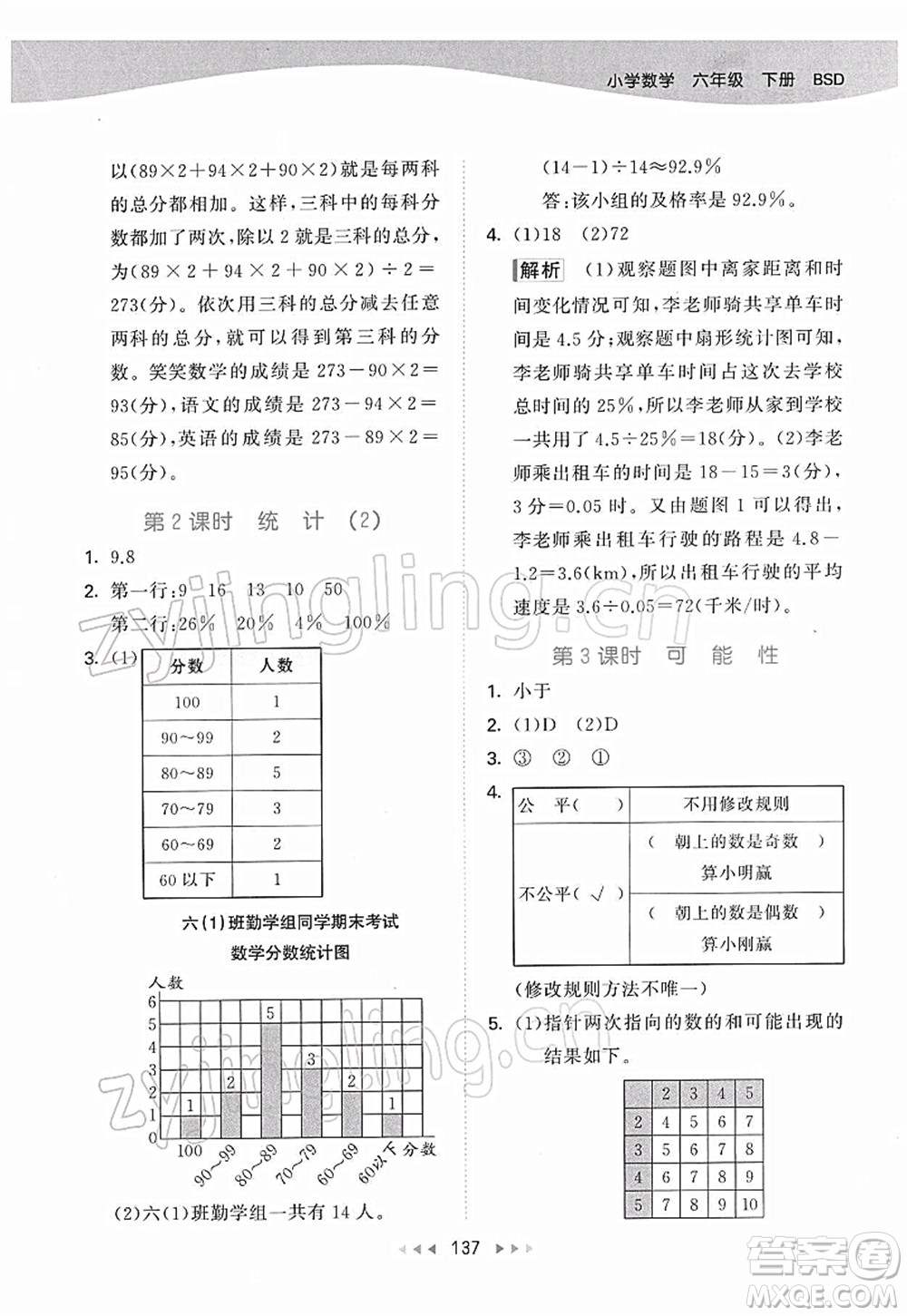 教育科學(xué)出版社2022春季53天天練六年級數(shù)學(xué)下冊BSD北師大版答案