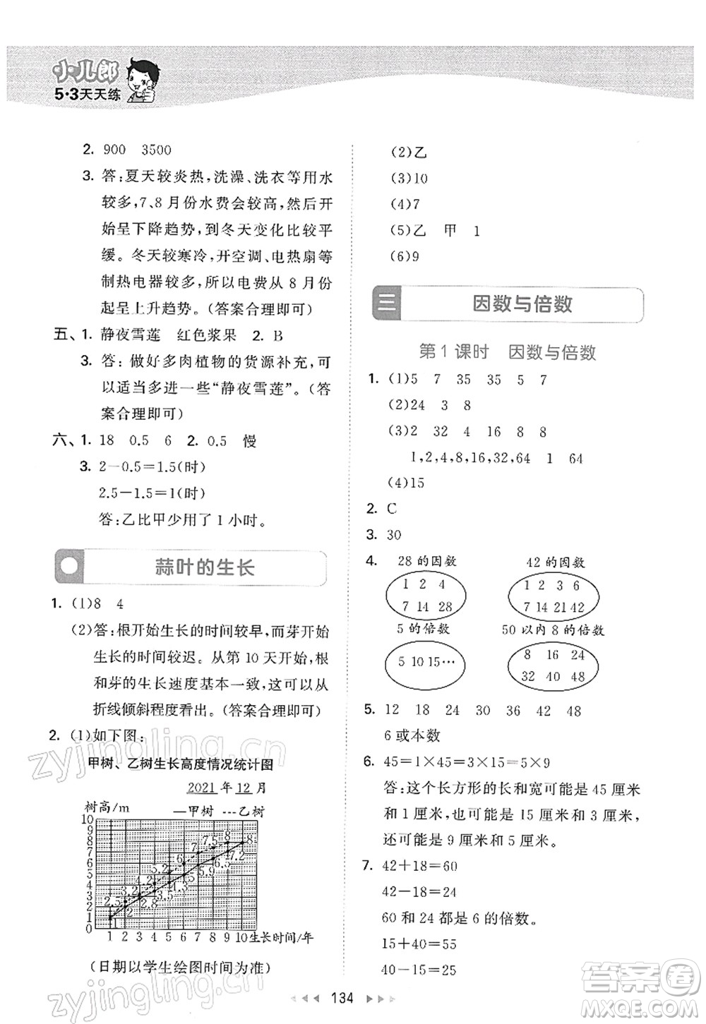 教育科學(xué)出版社2022春季53天天練五年級(jí)數(shù)學(xué)下冊SJ蘇教版答案