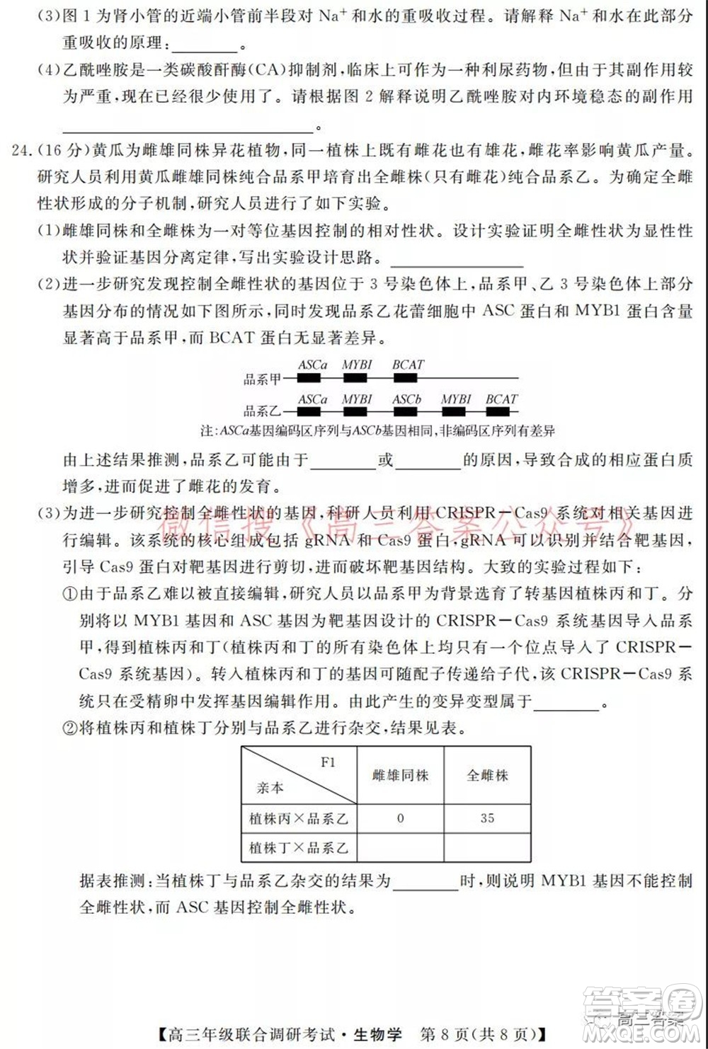 湖北省部分市州2022年元月高三年級(jí)聯(lián)合調(diào)研考試生物學(xué)試題及答案