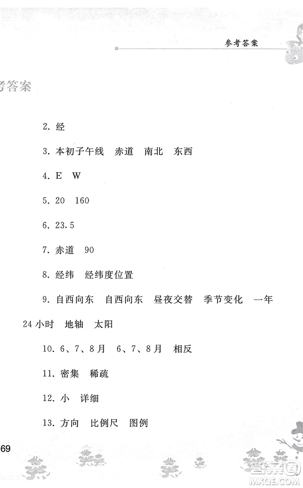 人民教育出版社2022寒假作業(yè)七年級地理人教版答案