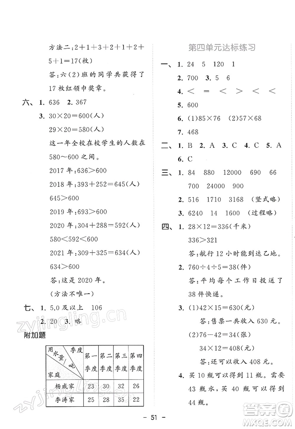 教育科學(xué)出版社2022春季53天天練三年級數(shù)學(xué)下冊RJ人教版答案