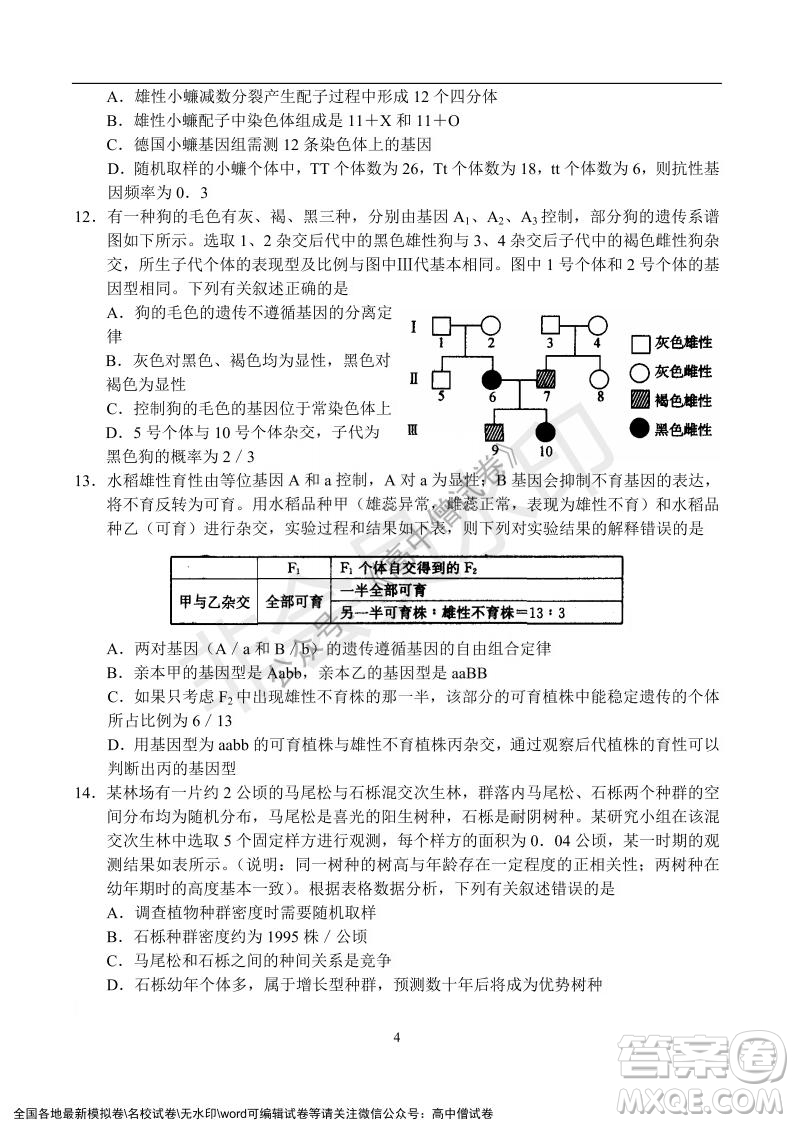 河南省名校聯(lián)盟2021-2022學(xué)年高三年級(jí)1月聯(lián)合考試生物試題及答案