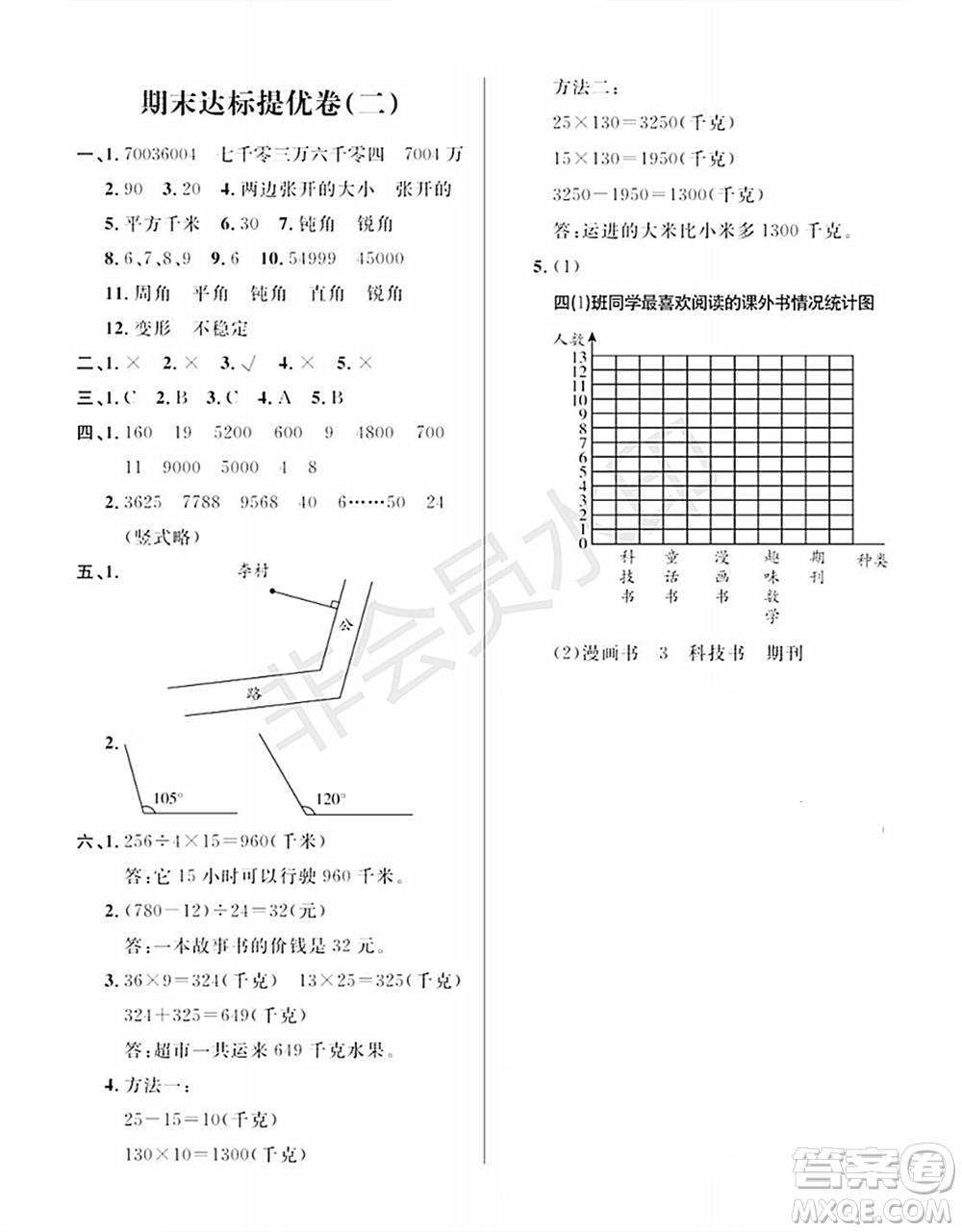 期末奪冠總復(fù)習(xí)2021期末達(dá)標(biāo)提優(yōu)卷（二）四年級數(shù)學(xué)上冊RJ人教版試題及答案