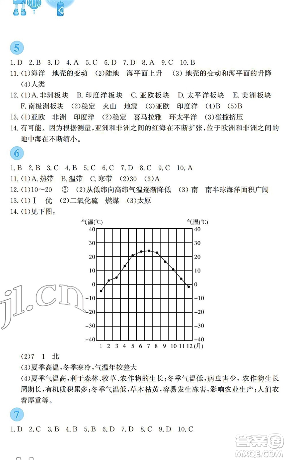 安徽教育出版社2022寒假作業(yè)七年級地理湘教版答案