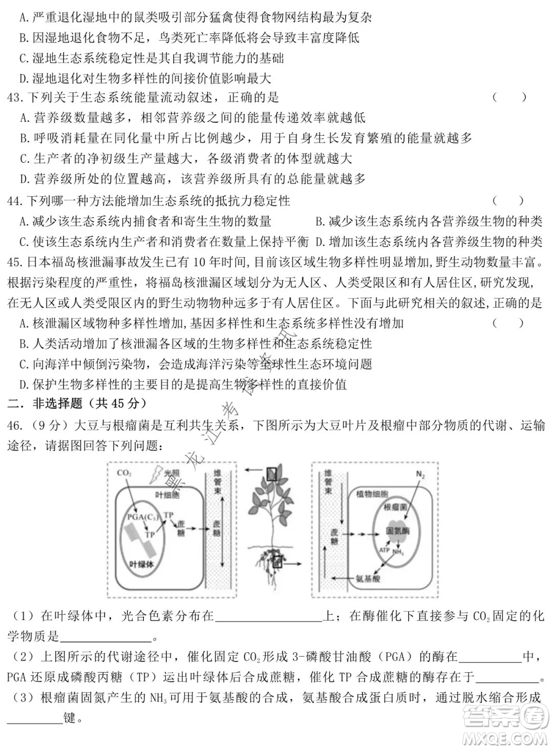 哈爾濱市第六中學2019級上學期期末考試高三生物試題及答案