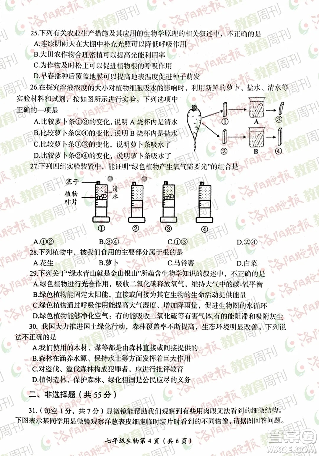 洛陽市2021-2022學(xué)年第一學(xué)期期末考試七年級(jí)生物試題及答案