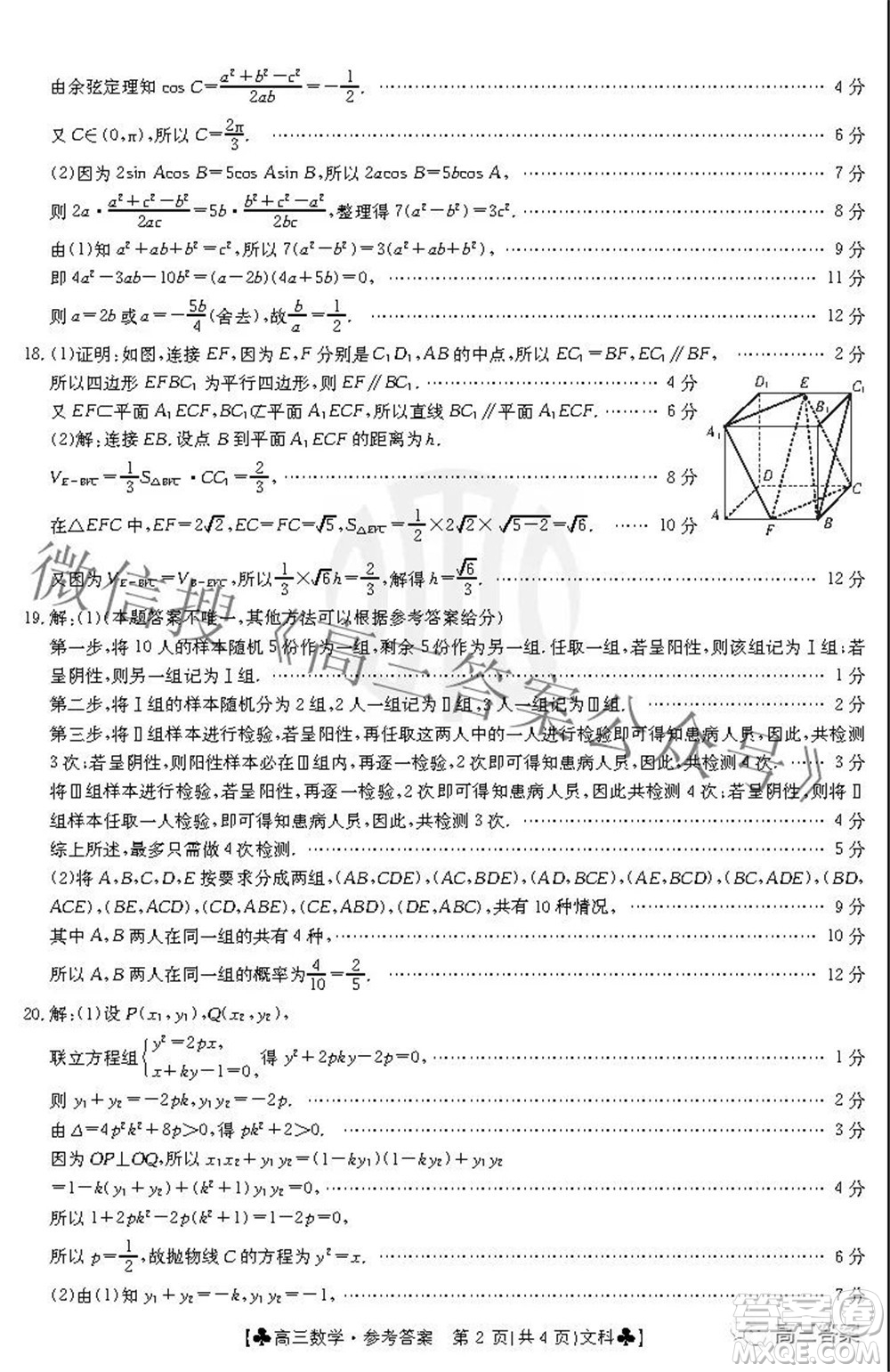 2022屆青海金太陽1月聯(lián)考高三文科數(shù)學(xué)試題及答案