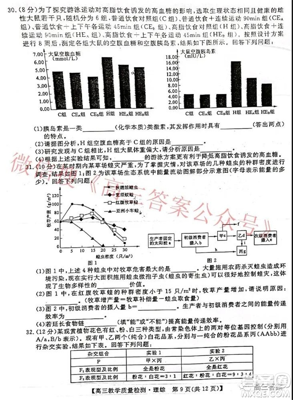 2022年1月廣西高三教學(xué)質(zhì)量監(jiān)測(cè)試題理科綜合試題及答案