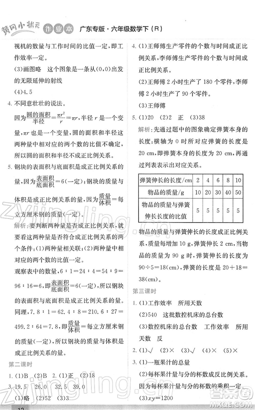 龍門書局2022黃岡小狀元作業(yè)本六年級(jí)數(shù)學(xué)下冊(cè)R人教版廣東專版答案