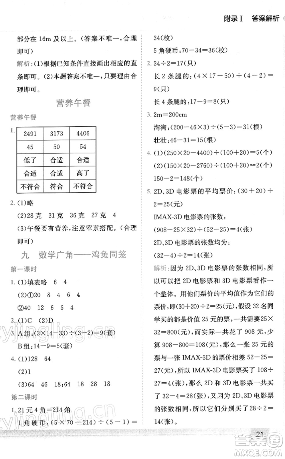 龍門書局2022黃岡小狀元作業(yè)本四年級數(shù)學下冊R人教版答案