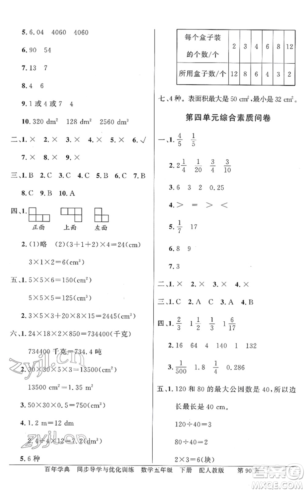 新世紀出版社2022同步導學與優(yōu)化訓練五年級數(shù)學下冊人教版答案