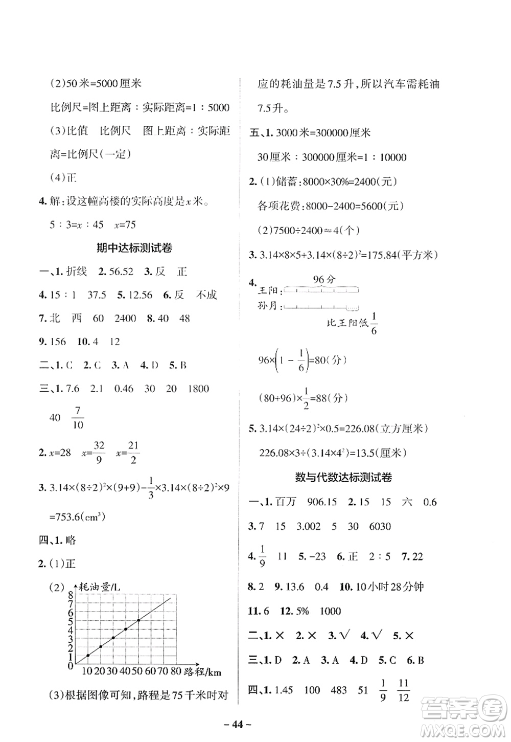 陜西師范大學(xué)出版總社2022PASS小學(xué)學(xué)霸作業(yè)本六年級(jí)數(shù)學(xué)下冊(cè)SJ蘇教版答案