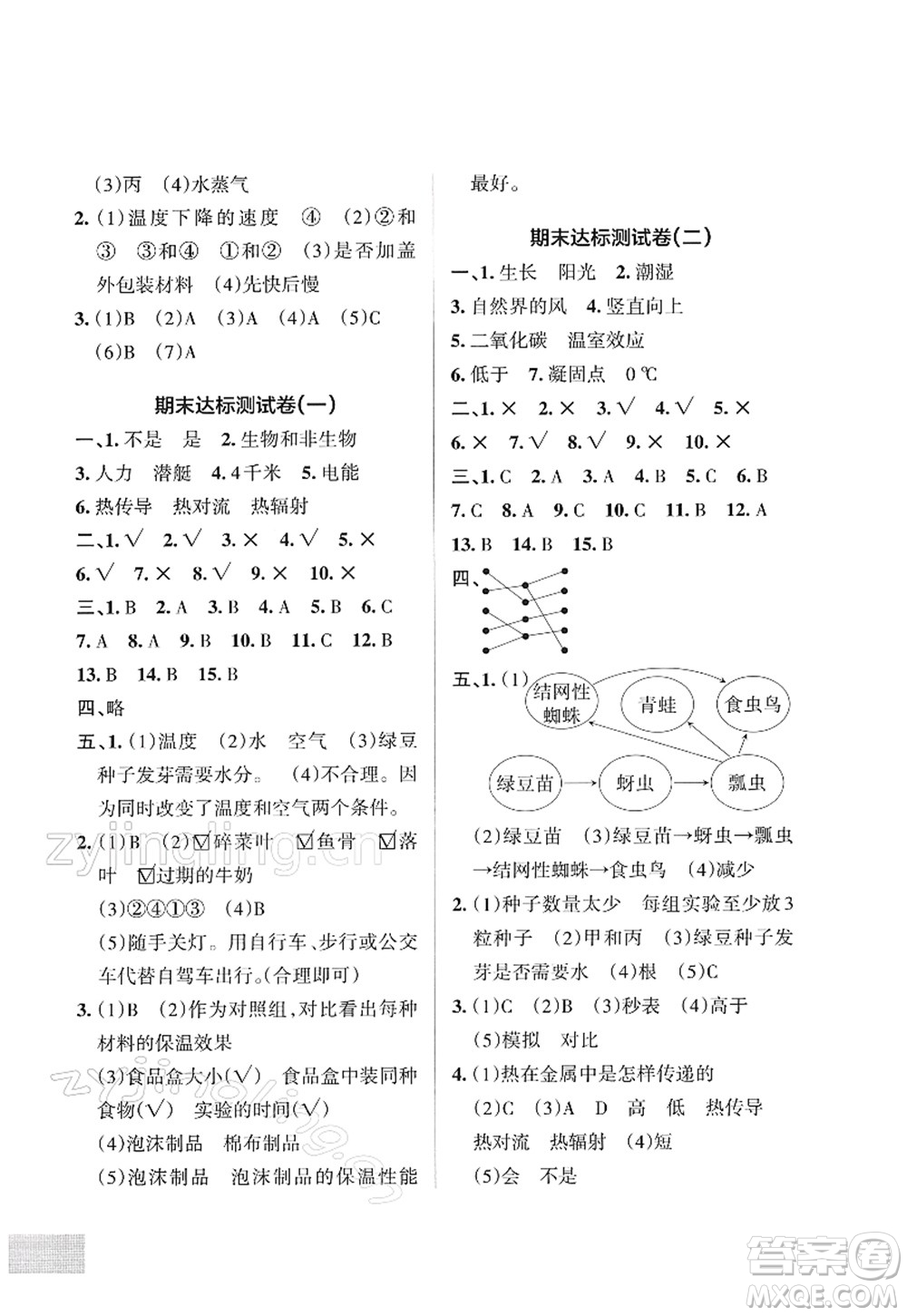 陜西師范大學(xué)出版總社2022PASS小學(xué)學(xué)霸作業(yè)本五年級科學(xué)下冊JK教科版答案