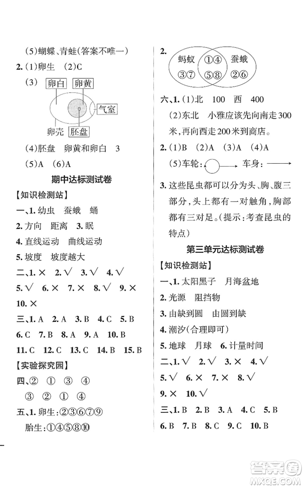 陜西師范大學出版總社2022PASS小學學霸作業(yè)本三年級科學下冊JK教科版答案