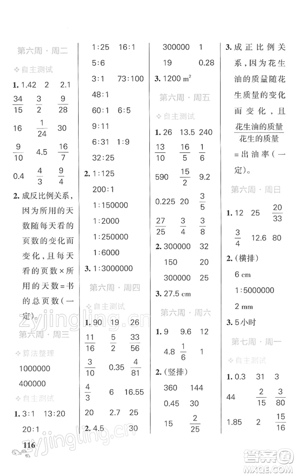 遼寧教育出版社2022小學(xué)學(xué)霸天天計算六年級數(shù)學(xué)下冊RJ人教版答案