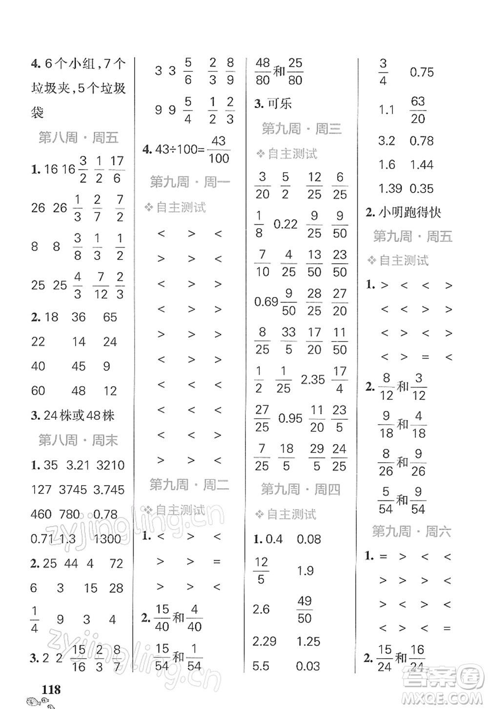 遼寧教育出版社2022小學(xué)學(xué)霸天天計(jì)算五年級數(shù)學(xué)下冊RJ人教版答案