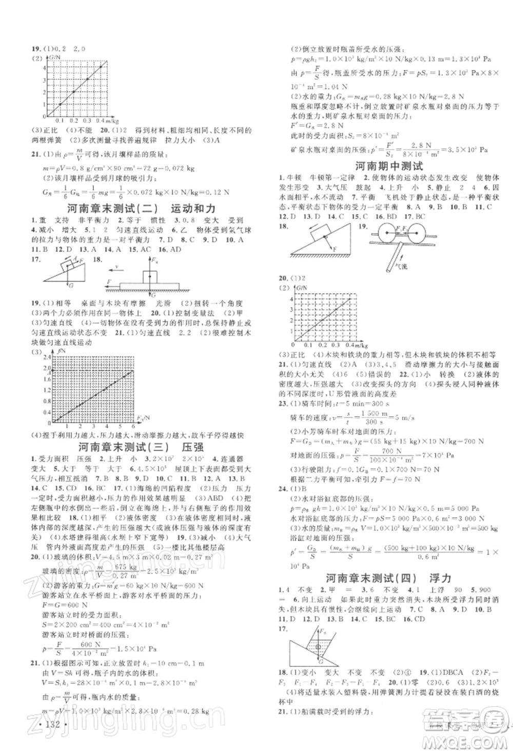 開明出版社2022名校課堂八年級物理下冊人教版河南專版參考答案