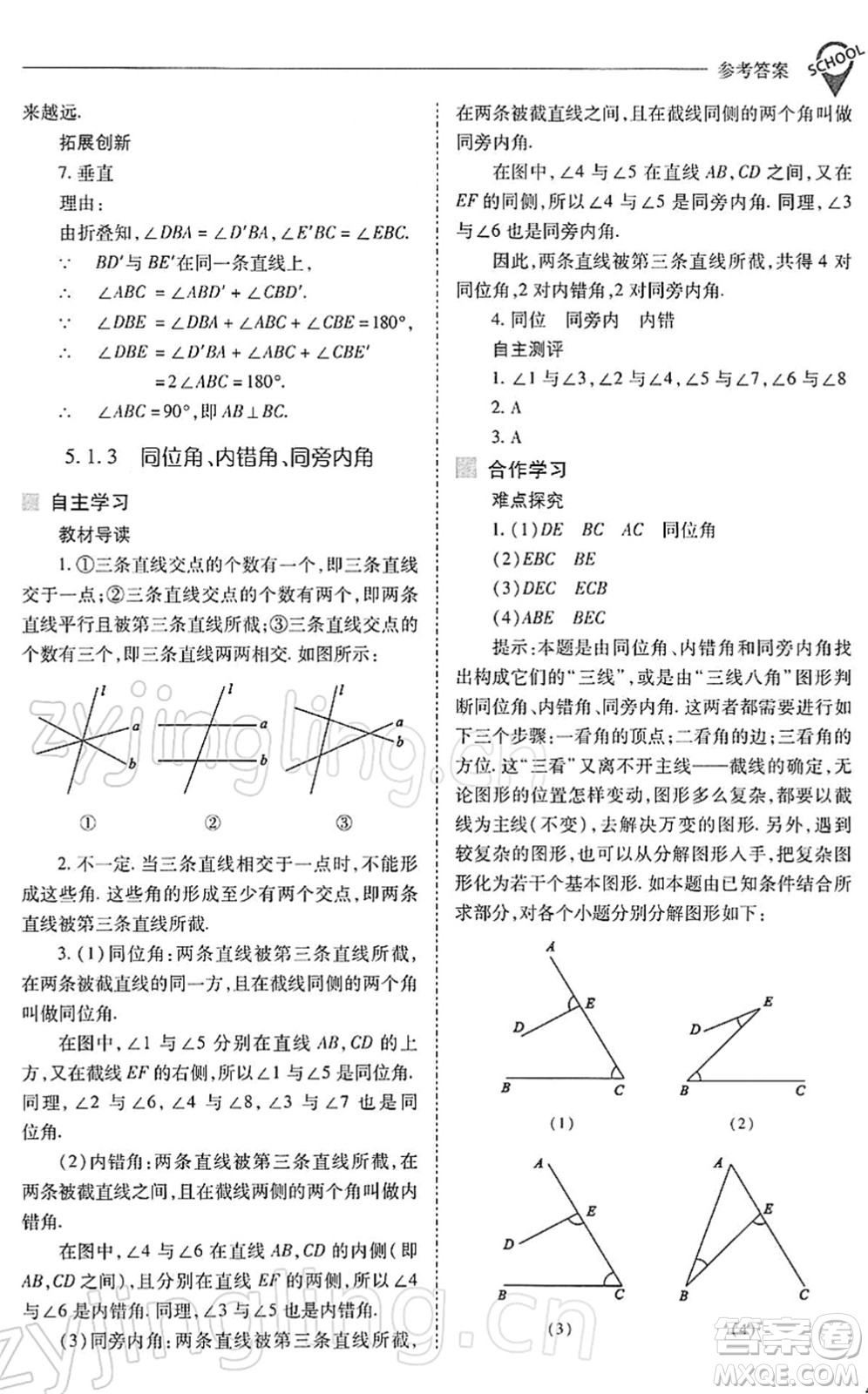 山西教育出版社2022新課程問題解決導學方案七年級數學下冊人教版答案