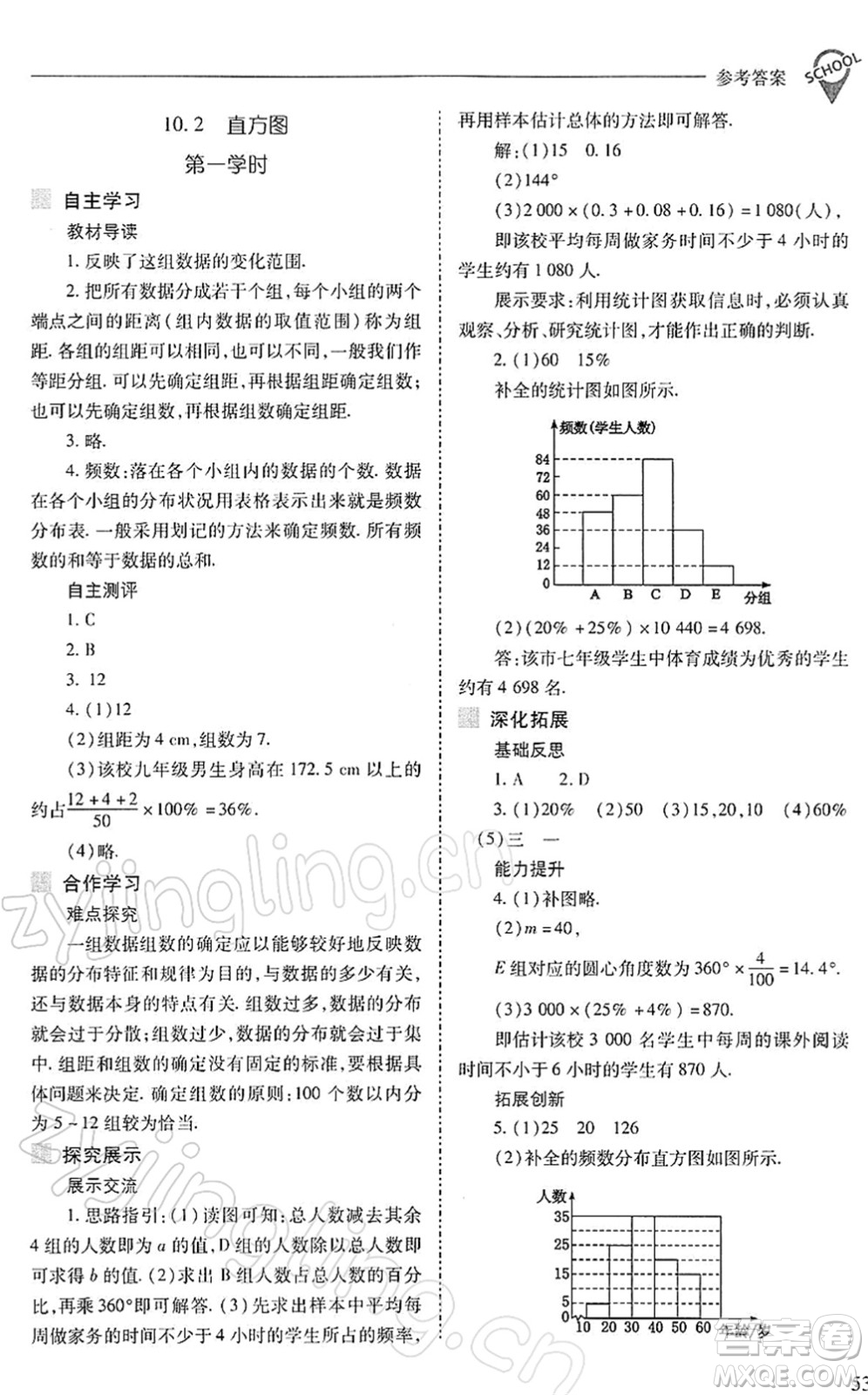 山西教育出版社2022新課程問題解決導學方案七年級數學下冊人教版答案